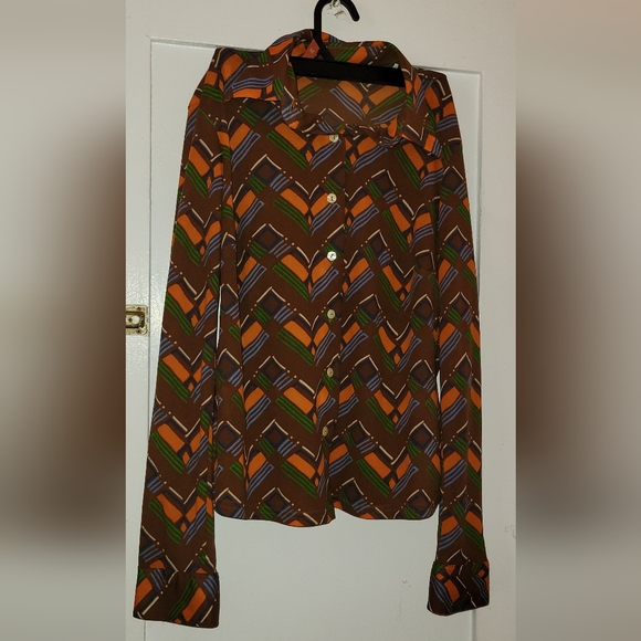 Sisley Italy Geometric Retro Print   Vintage Made In Italy Mesh  Button Shirt - Picture 4 of 10